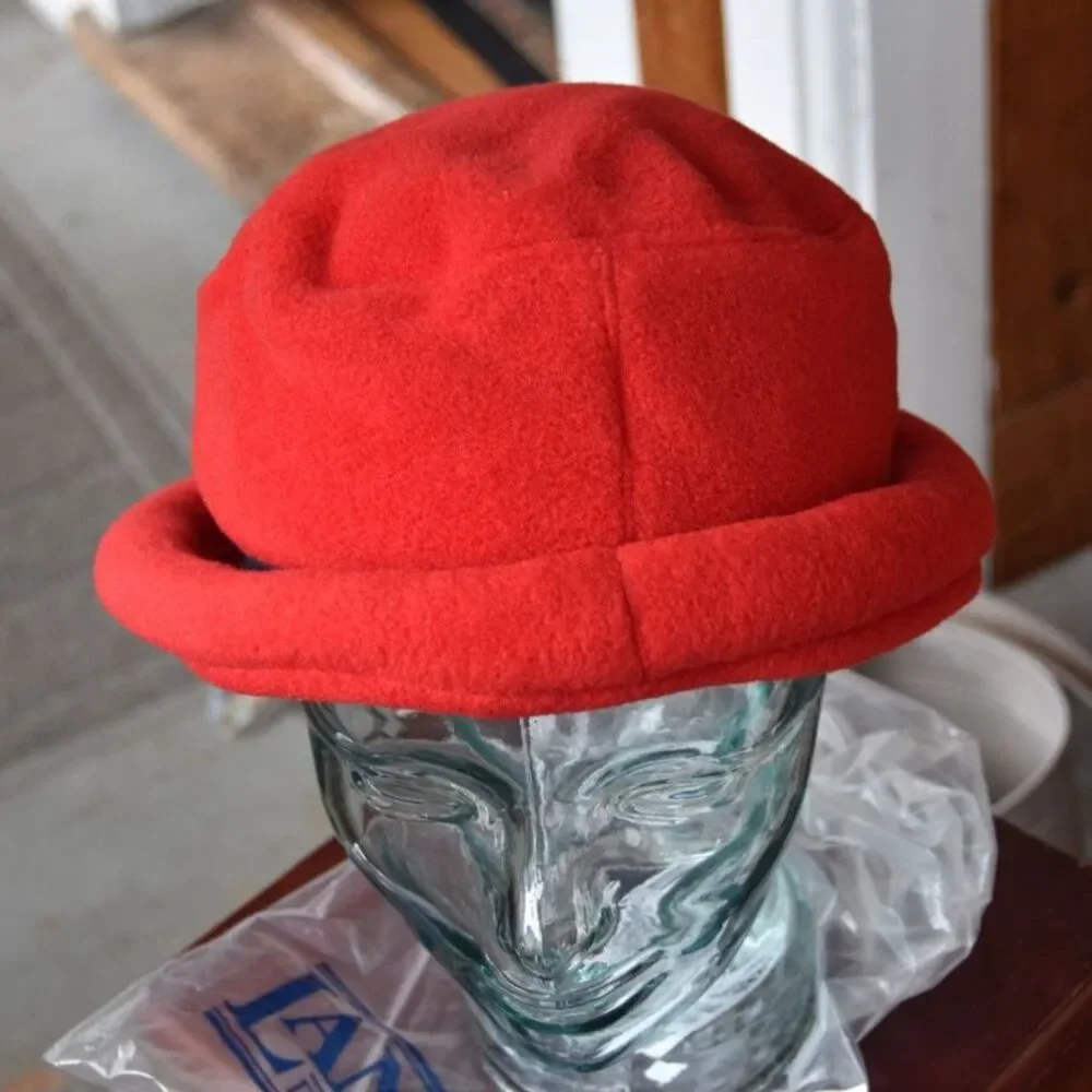 Vintage Lands End Polartec Red Fleece Hat Gloves Set Made USA S/M NOS